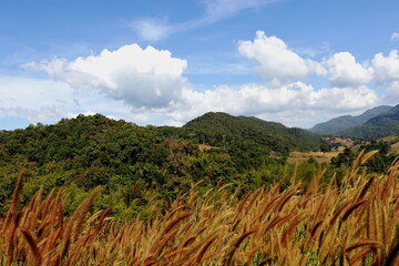 General view show mountain and blue sky with clouds.