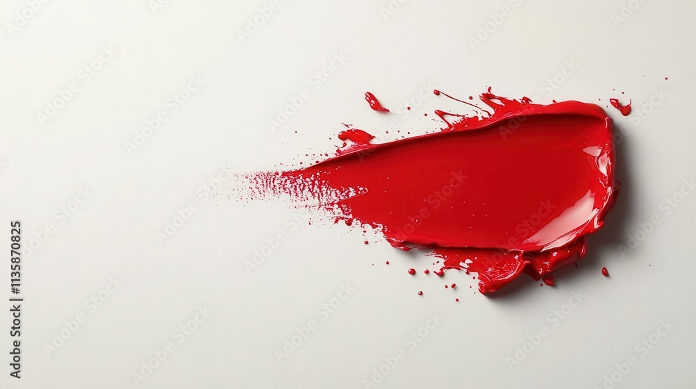Poster a dynamic burst of red paint on a simple white background, creating a striking contrast and leaving 