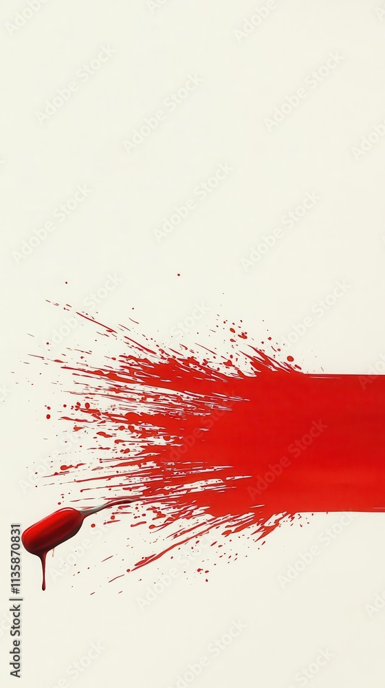 Poster vibrant red watercolor splashes, blending organically into a white background with room for addition