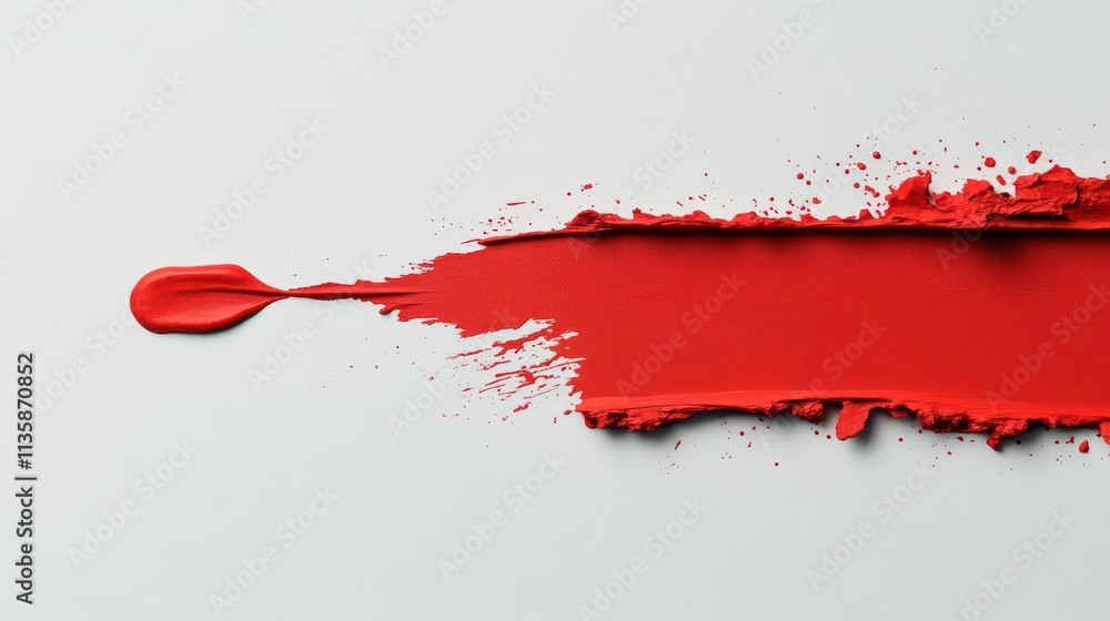 Poster dynamic splash of red paint on a minimalist white backdrop, leaving blank space for text.