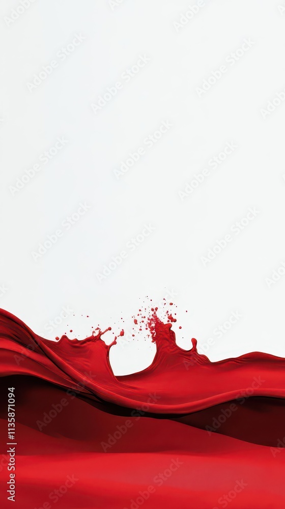 Poster diagonal wave of vibrant red hues, pristine white backdrop with space for text.