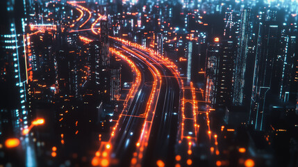 Fototapeta premium Smart digital Innovation city with connection network reciprocity over the cityscape. of future smart wireless digital city and social media networking systems that connects people with in city