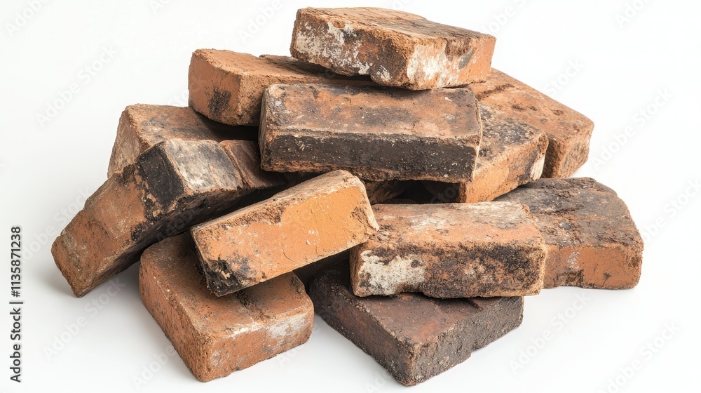 Poster a stack of weathered brick blocks displaying the rich texture and color variation, ideal for archite