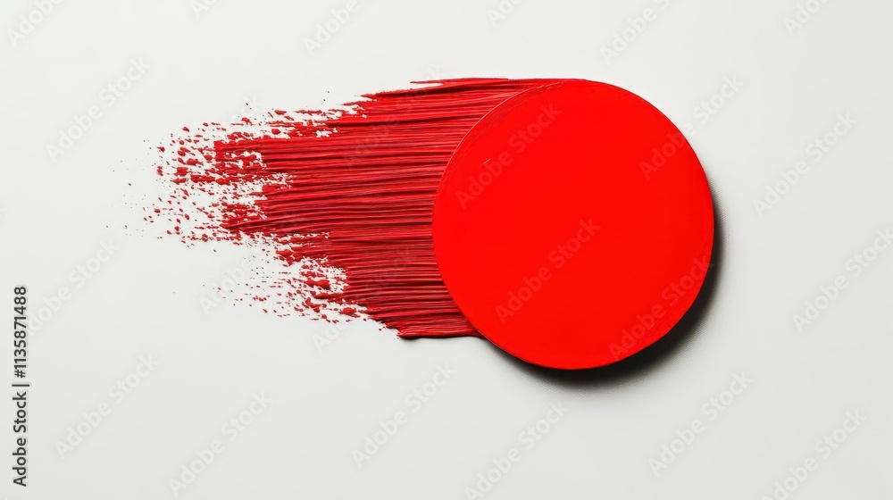 Poster circular brushstroke in deep red and shimmering gold, placed in the middle of a clean white backdrop