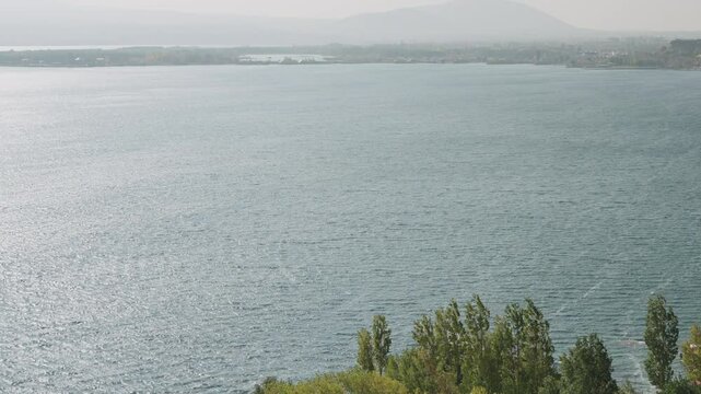 Sevan lake in October on a hazy day