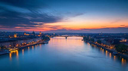 Obraz premium Budapest Danube River Sunrise Cityscape. Scenic European City at Dawn.