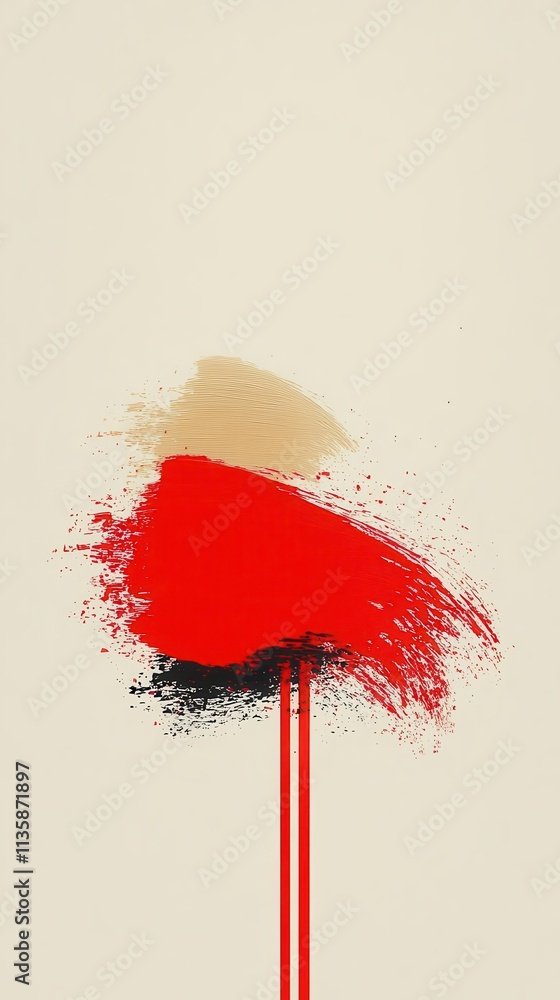Poster abstract strokes of red and gold blending naturally, with a pristine white canvas for adding text.