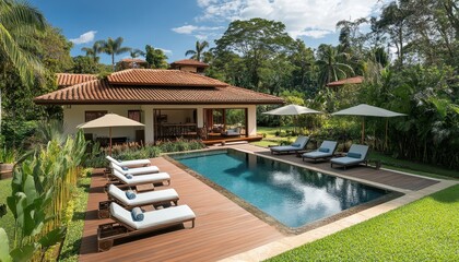 Obraz premium Luxury Villa with Private Pool and Lush Tropical Landscape in Costa Rica