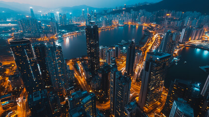 Fototapeta premium Smart digital Innovation city with connection network reciprocity over the cityscape. of future smart wireless digital city and social media networking systems that connects people with in city