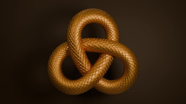 Loop abstract 3d animation of the golden dragon's body with scales. The snake's body is twisted in a knot. The idea of the Chinese year of the snake, success and well-being and financial stability.