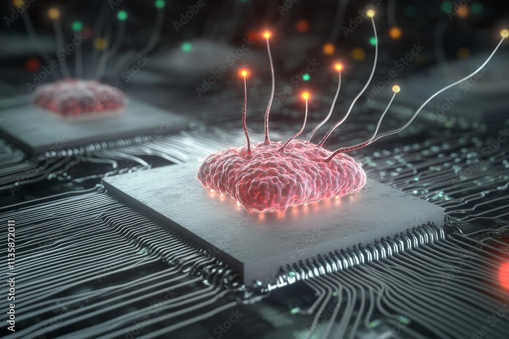 Poster abstract representation of advanced technology showcasing a vibrant artificial intelligence brain co