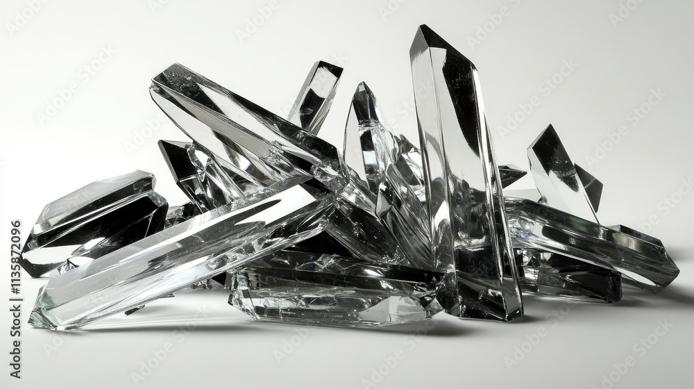 Poster shimmering transparent crystals piled in artistic formation displaying luster and reflections agains
