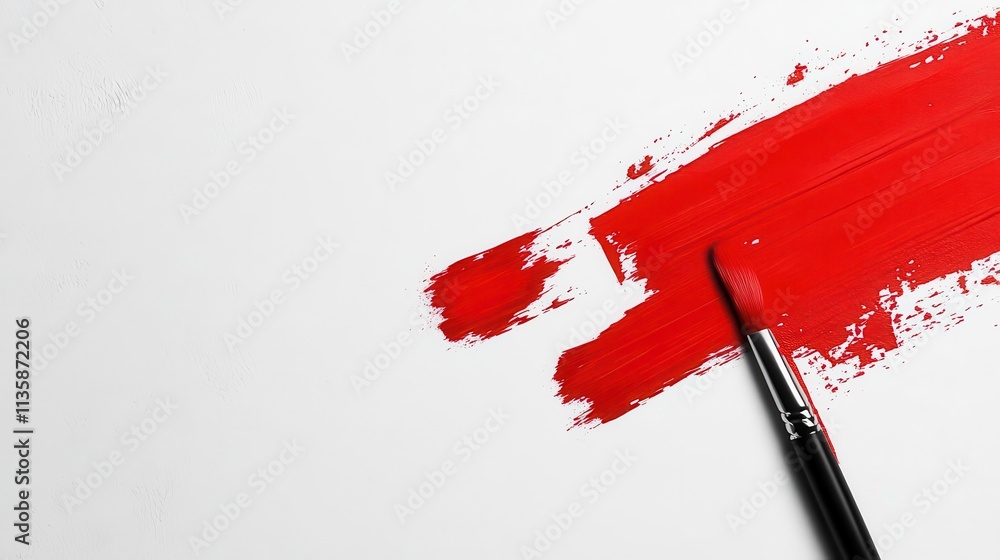 Poster abstract red brushstroke creating bold diagonal patterns, clean white background with ample copy spa