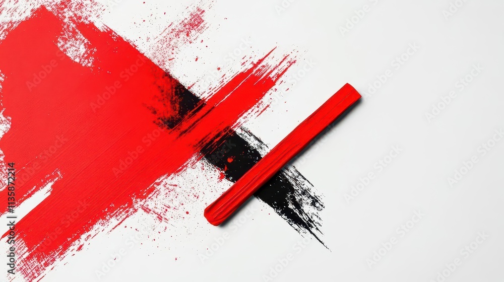 Poster abstract red brushstroke creating bold diagonal patterns, clean white background with ample text spa