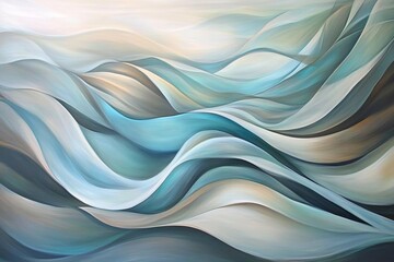 Obraz premium Abstract Waves of Tranquility: A Serene and Flowing Composition of Soft Blues, Grays, and Whites Captured in a Fluid Artistic Style for Modern Decor