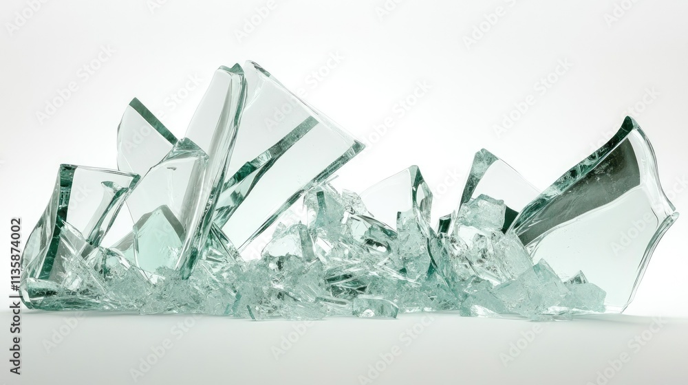 Poster stunning fragments of shattered glass displaying intricate reflective patterns and edges on a smooth