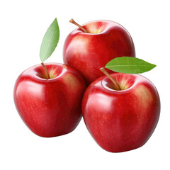 red apples with leaves isolated on a transparent background