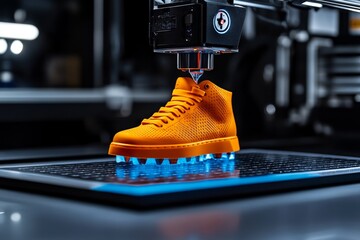 Innovative 3D Printing Process of a Bright Orange Athletic Shoe on Automated Machine Platform