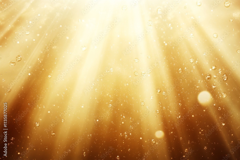 Poster bright golden rays of light streaming through water with sparkling bubbles and a dreamy atmosphere f