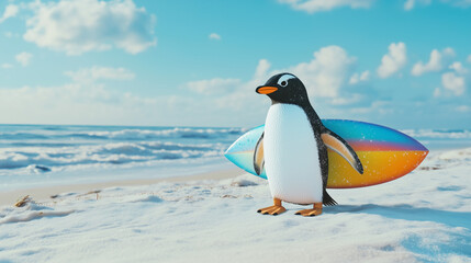 Obraz premium Penguins pose for a photo with Surf