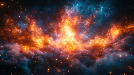 Naklejka premium A vibrant cosmic scene depicting fiery colors against a starry backdrop.