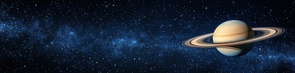 view of saturn with its iconic rings floating in space against backdrop of distant stars