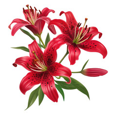 red lily flower isolated on a transparent background