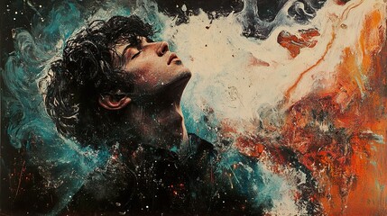 Contemplative Man: A Dreamlike Portrait in Vibrant Hues