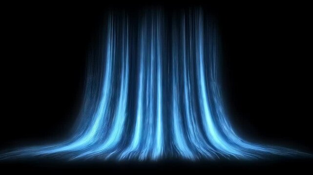Fast flow. Cold Air Flow from Conditioner with Blue Light Stream and Digital Waterfall: Technology, Data Stream, Transmission, Bandwidth, and Big Data Concept Background