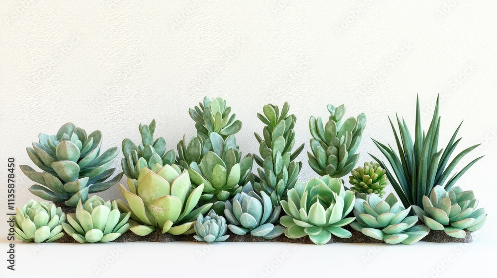 Poster lush collection of succulents in various shapes and textures arranged on a simple background for int