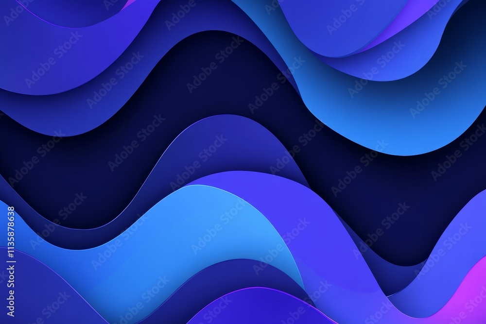 Poster colorful abstract waves in gradient shades of blue and purple creating a fluid and dynamic backgroun