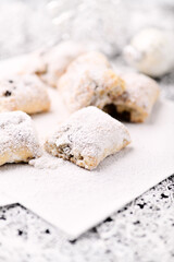 Stollen Bites on bright background. Soft focus. Close up.