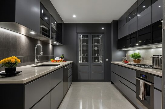 Contemporary Modular Dove Grey Parallel Kitchen Design
