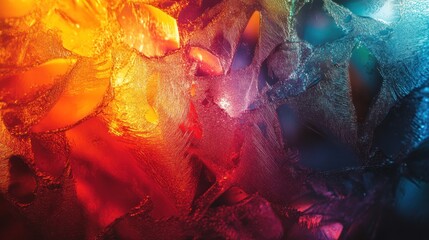 Abstract colorful textures resembling light through ice or crystal formations.
