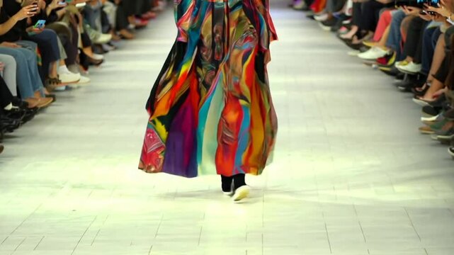 Fashion model walking on fashion show runway