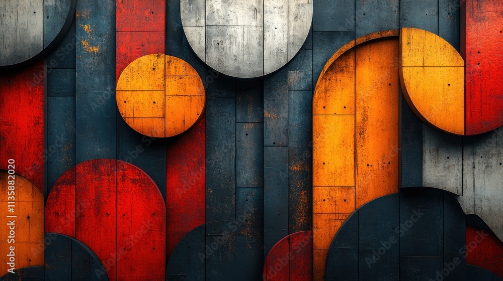 Aufkleber Abstract composition featuring colorful circular shapes on a textured background.