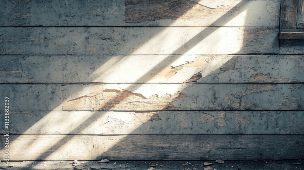 Poster rustic wall background with peeling paint and shadows highlighting textures in an abandoned space, c
