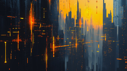 Fototapeta premium Smart digital Innovation city with connection network reciprocity over the cityscape. of future smart wireless digital city and social media networking systems that connects people with in city