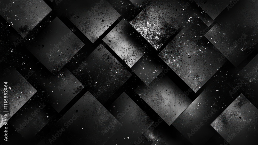 Poster Abstract composition of dark, textured squares with a dynamic arrangement and subtle splashes.