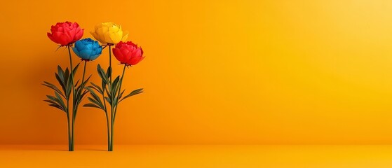 Obraz premium Vibrant Peony Flowers on Orange Background Bold Bright Colorful Floral Design