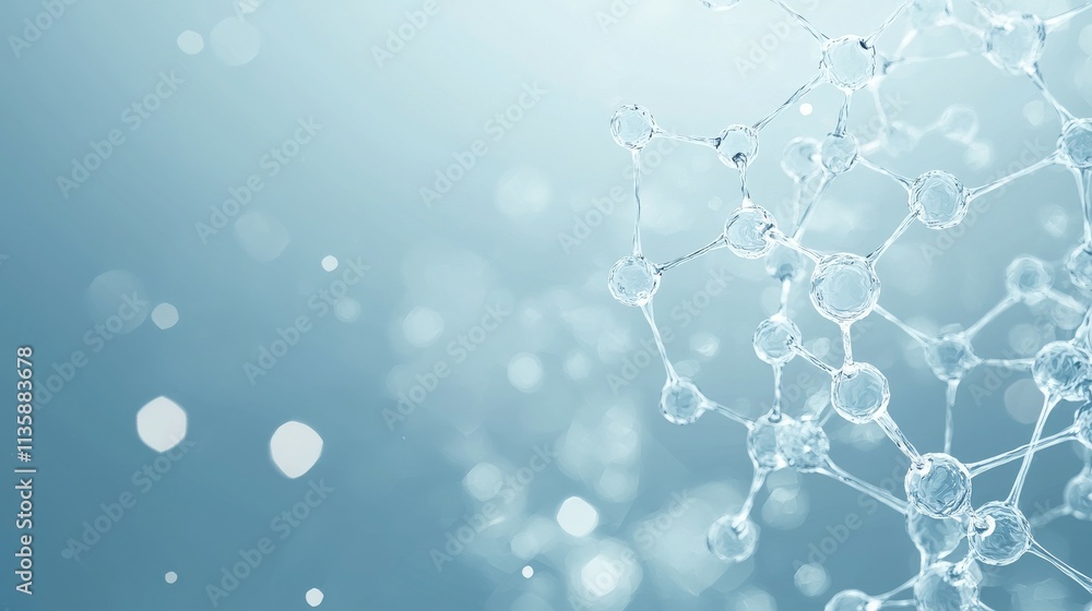 Poster abstract representation of molecular structures with a soft blue background.