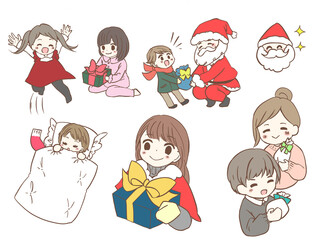 サンタさんからクリスマスプレゼントをもらうこどもchildren with gifts