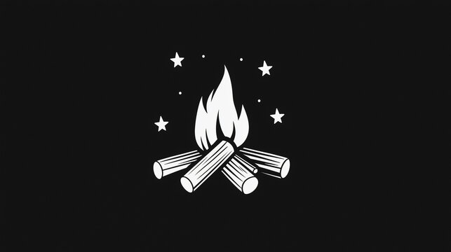 illustration of a burning fire on black background campire icon