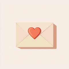 Beige love letter envelope sealed with a red heart