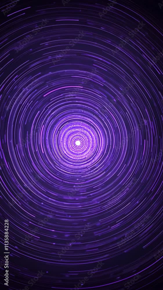 Poster swirling purple patterns create a mesmerizing vortex effect during a digital art display in an immer