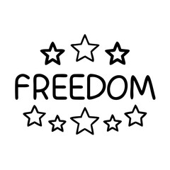  freedom text with stars icon, juneteenth line art, juneteenth icon - simple black line art icon of freedom text with stars, symbolizing juneteenth celebrations. juneteenth vector art.