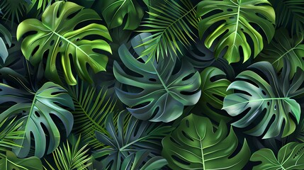 A lush tropical background made of green leaves.