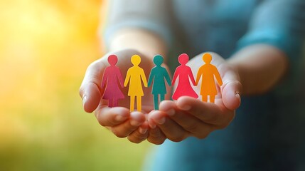 Diversity Inclusion And Equality Concept - Paper People Silhouettes On Hands, copy space,


