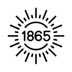 sunburst with 1865 text icon, juneteenth line art, juneteenth icon - simple black line art icon of sunburst with 1865 text, symbolizing juneteenth celebrations. juneteenth vector art.