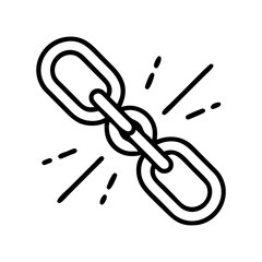 broken chains icon, juneteenth line art, juneteenth icon - simple black line art icon of broken chains, symbolizing juneteenth celebrations. juneteenth vector art.